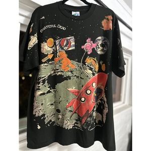 Gradeful Dead All Over Print 1995 Vintage T-shirt Reprint Liquid Blue Tag